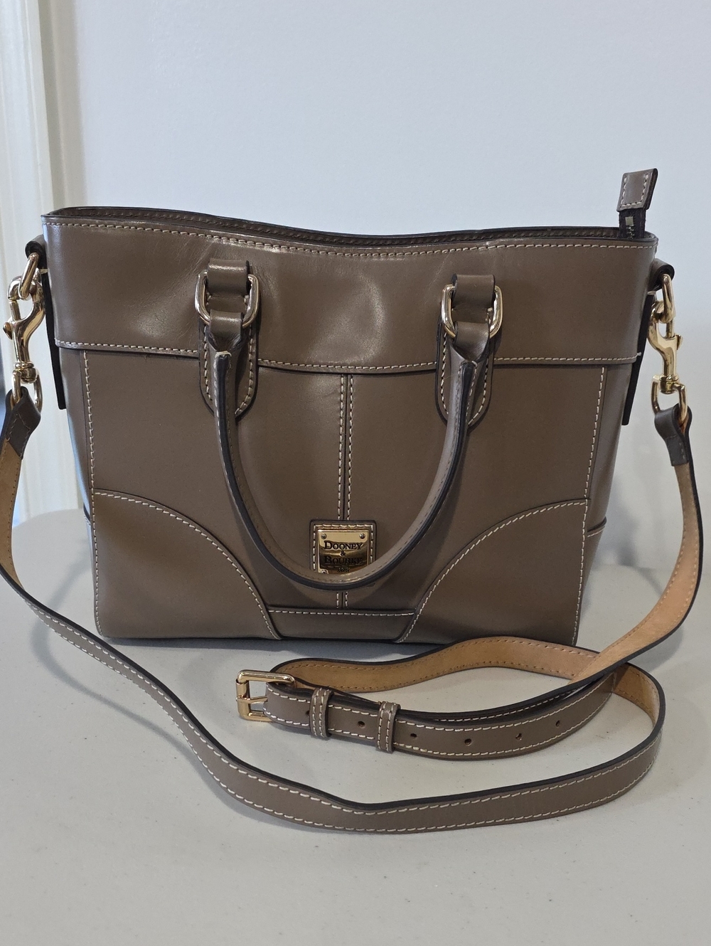 Dooney & Bourke Selleria Jayne Taupe Leather Satchel Shoulder Bag Steel Gray